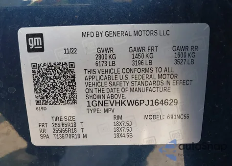 2023 Chevrolet Traverse Awd Lt Leather z USA, uszkodzony, nr VIN 1GNEVHKW6PJ164629